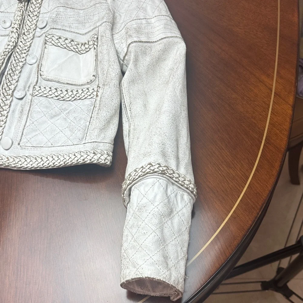 Just Cavalli Genuine Leather Quilted Jacket with Braided Trim – Luxury Designer - Picture 4 of 16